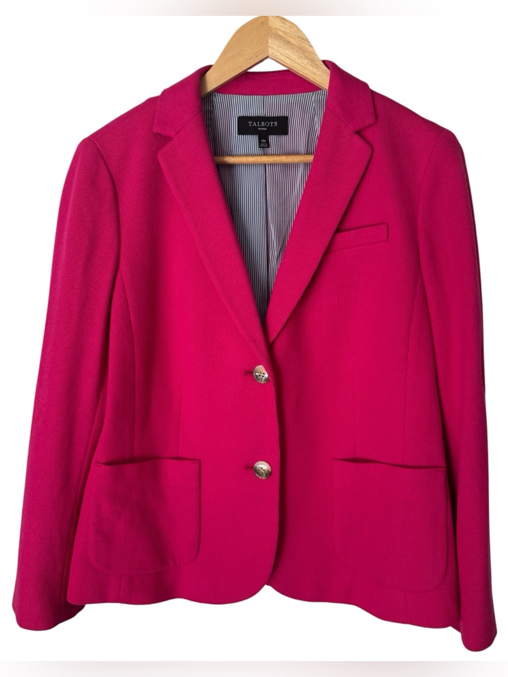 TALBOTS School Boy Blazer Knit Ribbed Lined Pink Women’s 14 Petite FLAW